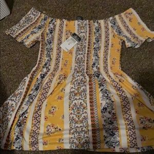 Yellow pattern off the shoulder shirt